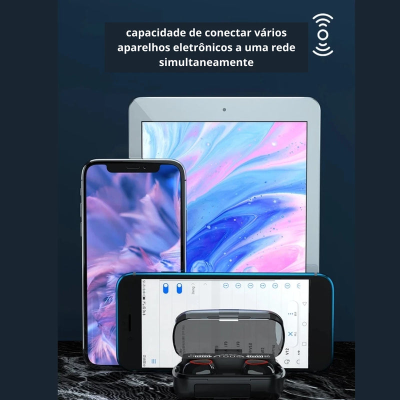 Fone de ouvido Bluetooth 5.1 com caixa de LED digital, à prova d'água, potente, bateria de longa duração, controle por toque