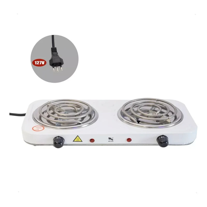 Fogão elétrico portátil espiral Leaser 2 bocas acampamento viagem ao ar livre alumínio preto branco 110V