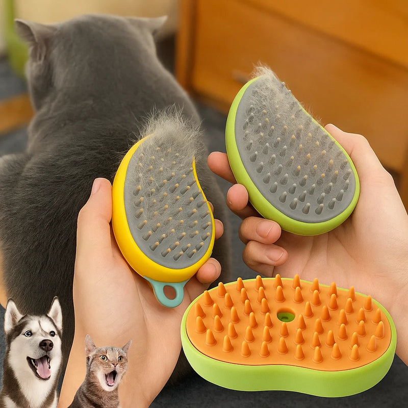 Escova a vapor para cão e gato, pulverizador elétrico para massagem, pet grooming ferramenta, 3 em 1 pente de massagem