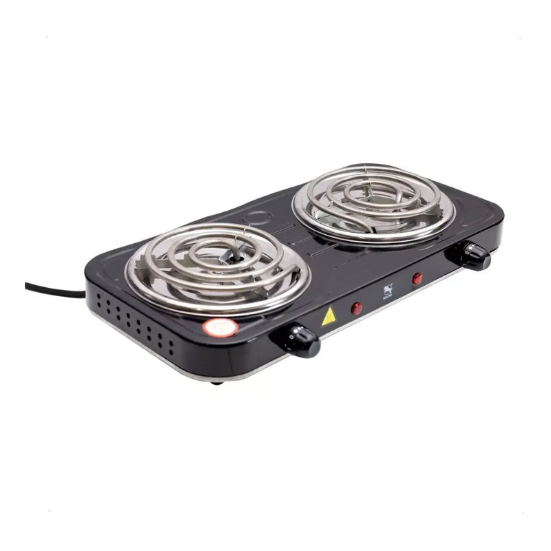 Fogão elétrico portátil espiral Leaser 2 bocas acampamento viagem ao ar livre alumínio preto branco 110V