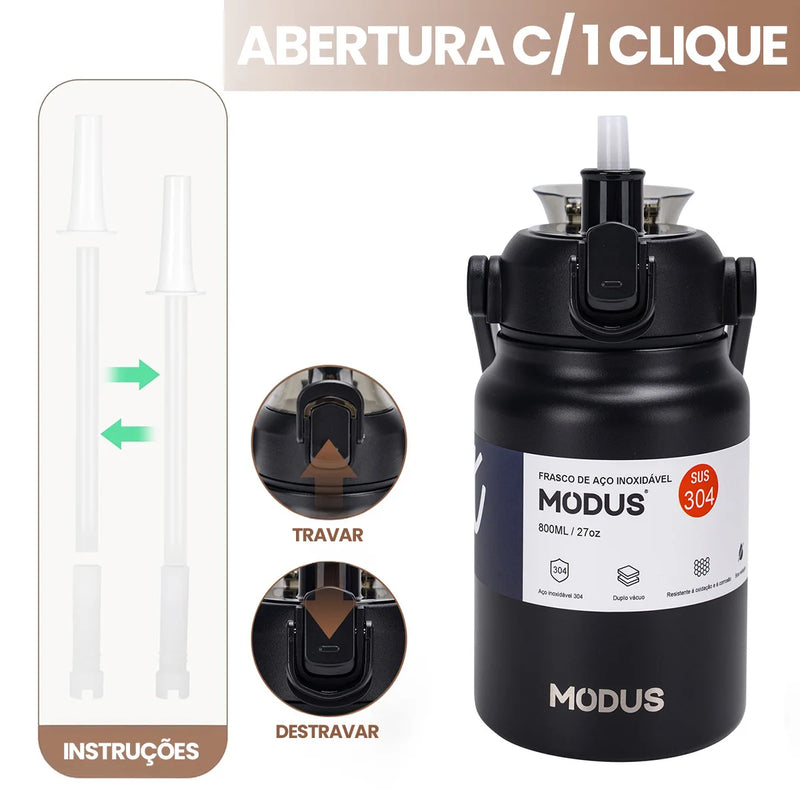 Garrafa térmica de aço inoxidável de grande capacidade com canudo, academia de acampamento ao ar livre 800ml/1700ml