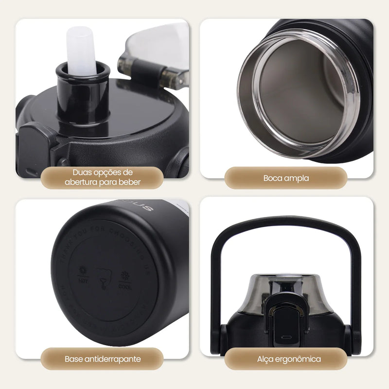 Garrafa térmica de aço inoxidável de grande capacidade com canudo, academia de acampamento ao ar livre 800ml/1700ml