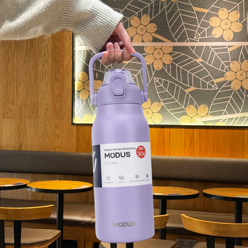 Garrafa térmica de aço inoxidável de grande capacidade com canudo, academia de acampamento ao ar livre 800ml/1700ml