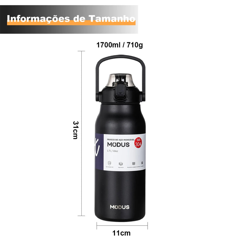Garrafa térmica de aço inoxidável de grande capacidade com canudo, academia de acampamento ao ar livre 800ml/1700ml