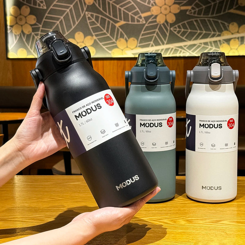 Garrafa térmica de aço inoxidável de grande capacidade com canudo, academia de acampamento ao ar livre 800ml/1700ml