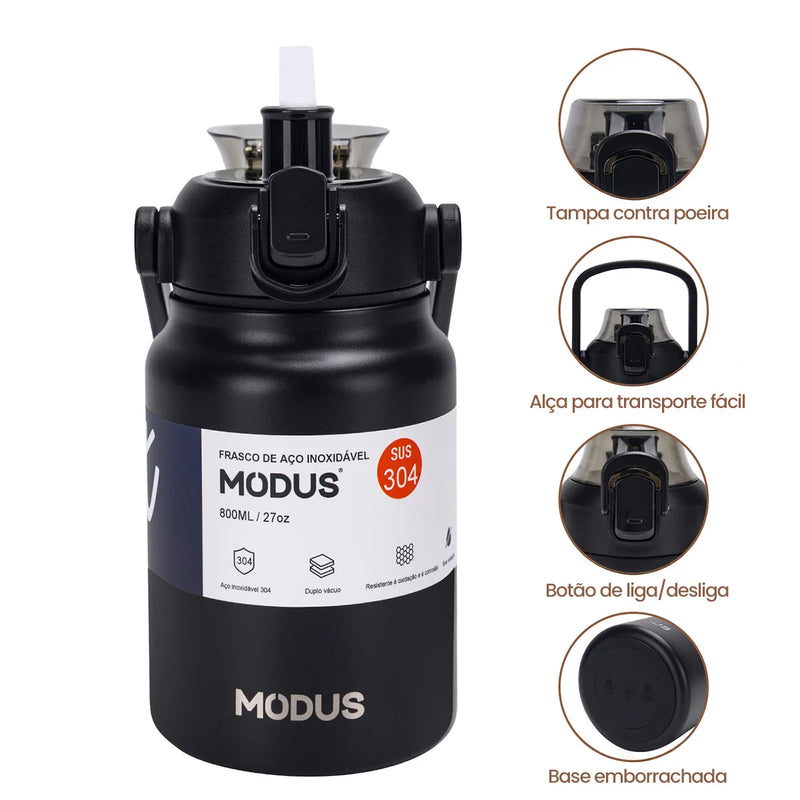Garrafa térmica de aço inoxidável de grande capacidade com canudo, academia de acampamento ao ar livre 800ml/1700ml