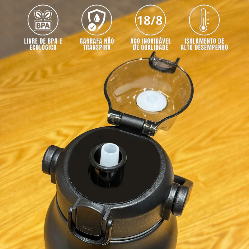 Garrafa térmica de aço inoxidável de grande capacidade com canudo, academia de acampamento ao ar livre 800ml/1700ml