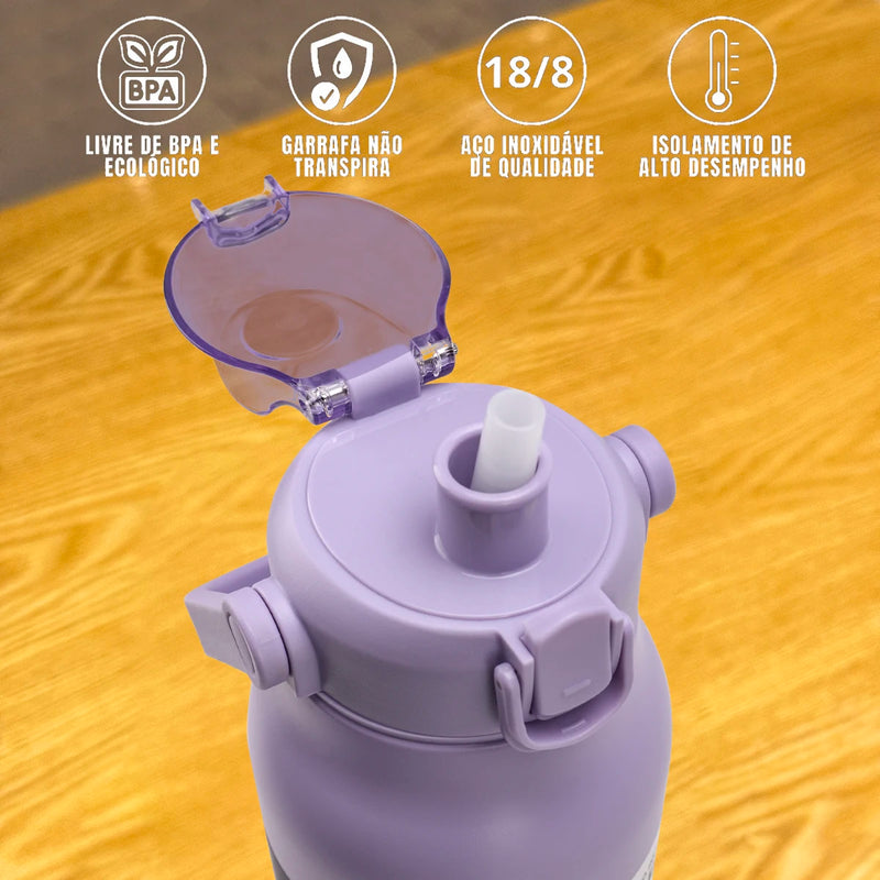 Garrafa térmica de aço inoxidável de grande capacidade com canudo, academia de acampamento ao ar livre 800ml/1700ml