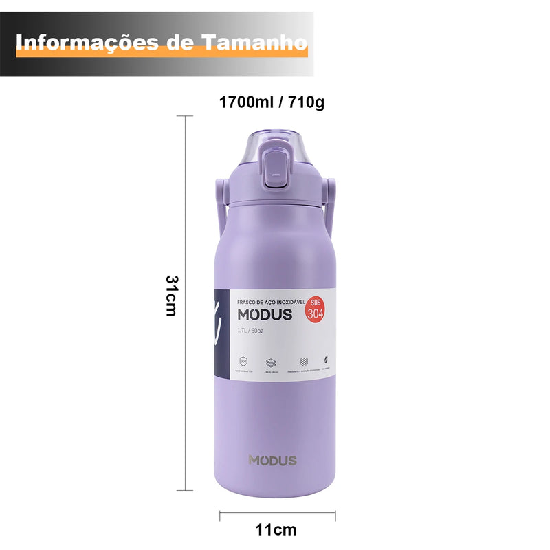 Garrafa térmica de aço inoxidável de grande capacidade com canudo, academia de acampamento ao ar livre 800ml/1700ml